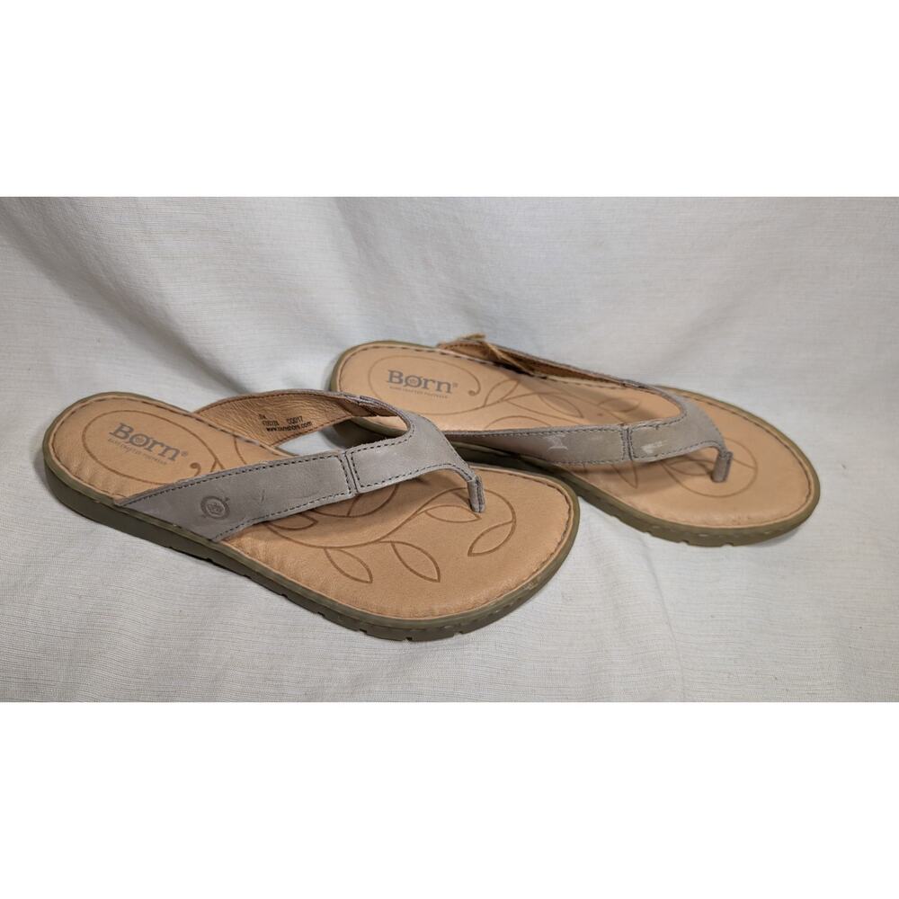 Born Womens Gray‎ Amelie Leather Thong Sandals Flip Flops 8M Summer Travel Flaw